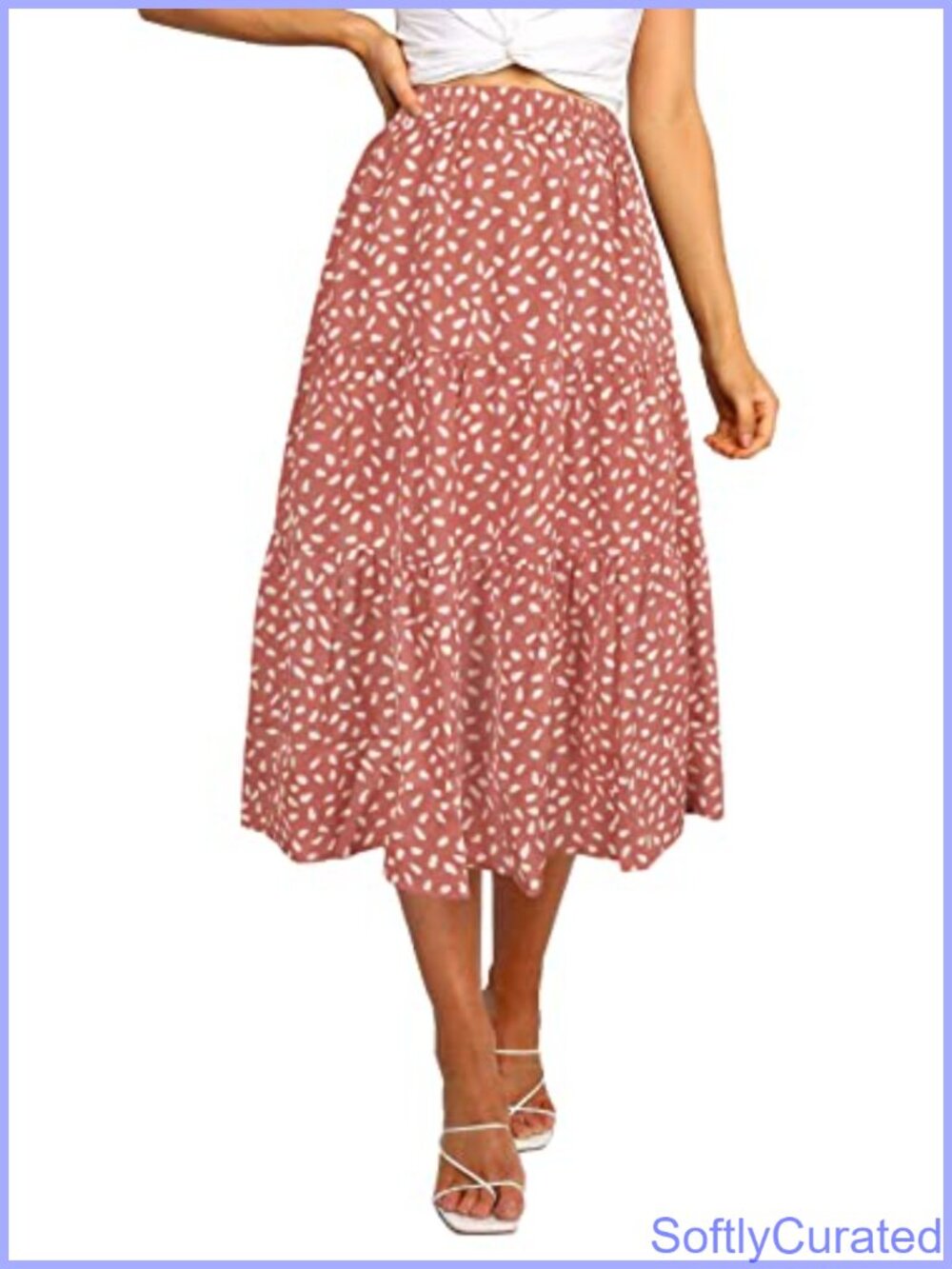Boho Leopard Print Pleated A-Line Midi Skirt Polyester High Waist